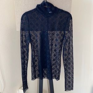 Free people black lace turtleneck size medium